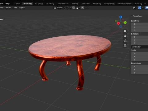 Vintage Round Wooden Coffee Table Model 3D