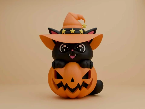 Halloween cat and pumpkin Modello di stampa 3D