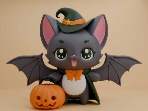 Halloween bat and pumpkin 3D Print Model