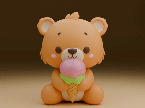 Cute bear and ice cream 3D Print Model