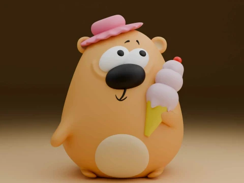 Bear and ice cream 3D Print Model