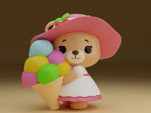 Summer bear and ice cream 3D Print Model