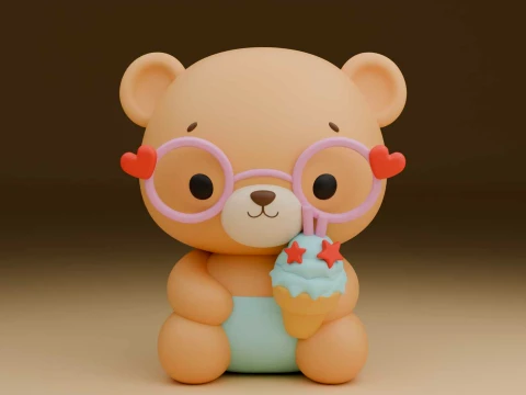 Bear and ice cream 3D Print Model