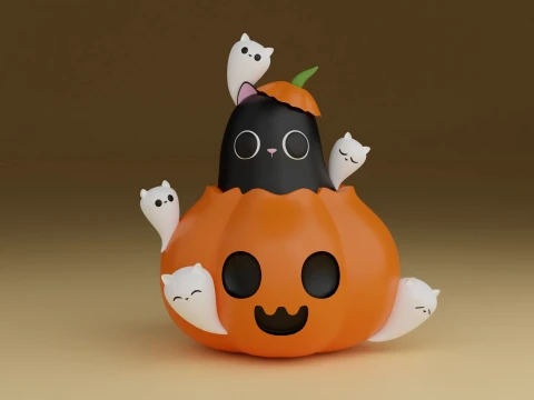 Halloween cat and pumpkin 3D Print Model
