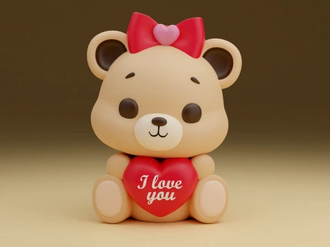 Valentine bear 3D Print Model