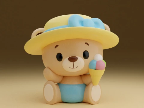 Summer bear and ice cream 3D Print Model