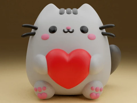 Valentine cat 3D 프린트 모델