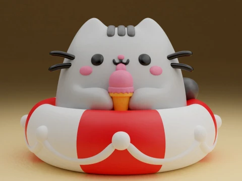 Summer cat and ice cream 3D 프린트 모델