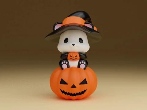 Halloween panda and pumpkin 3D Print Model