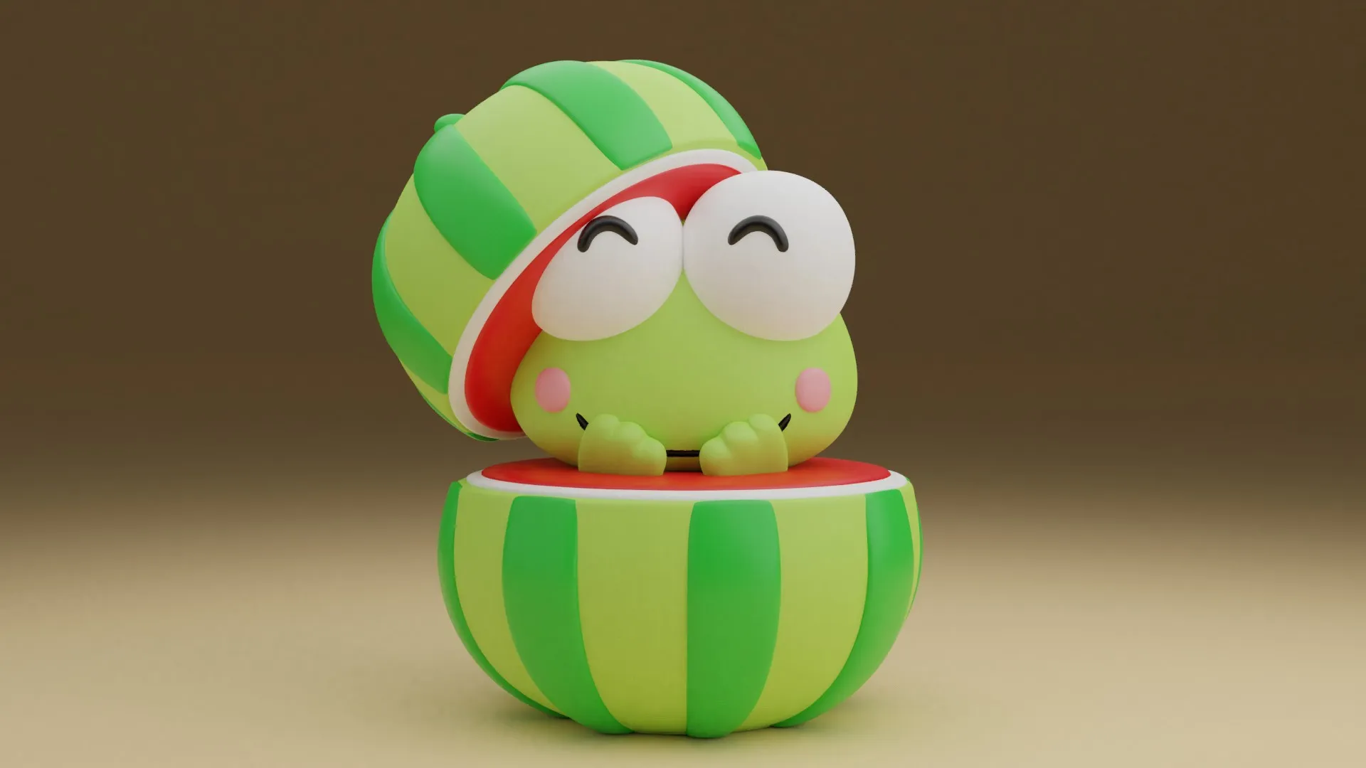 Keroppi sanrio and watermelon 3D Print Model .c4d .max .obj .3ds .fbx .stl .blend 