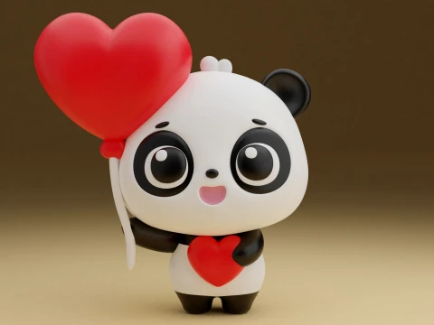 Panda valentine Modèles 3D en vedette