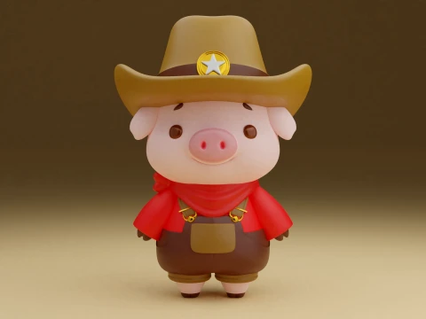 Cowboy pig 3D Print Model
