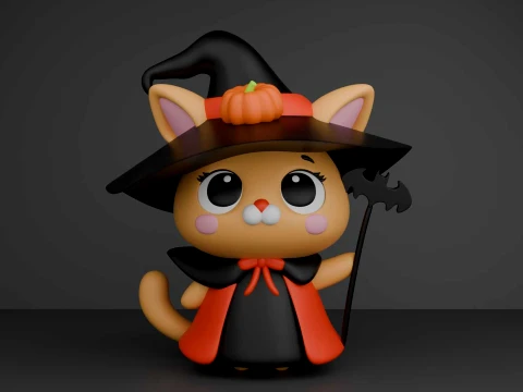 Chat d'Halloween Modèles 3D en vedette