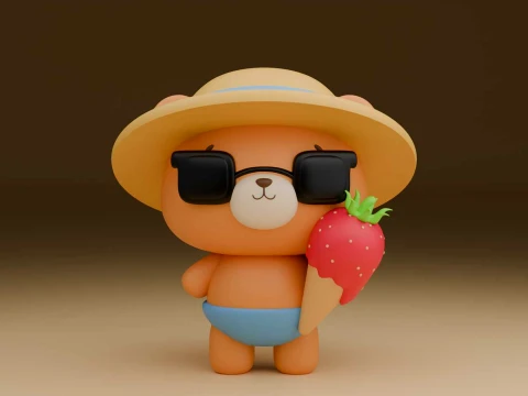 Summer bear and ice cream 3D Print Model