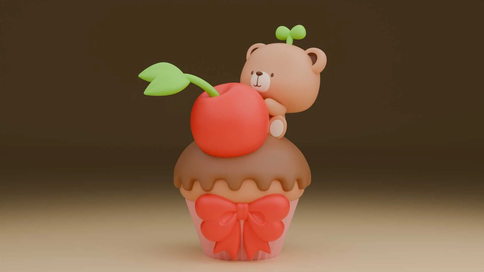 Bear and cup cake 3D Print Model .c4d .max .obj .3ds .fbx .stl .blend 