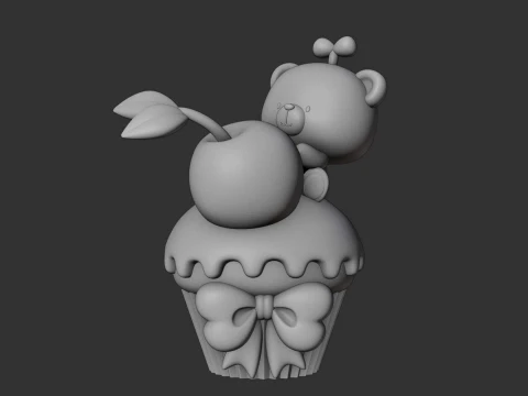 Bear and cup cake 3D Print Model