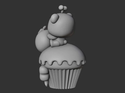 Bear and cup cake 3D Print Model