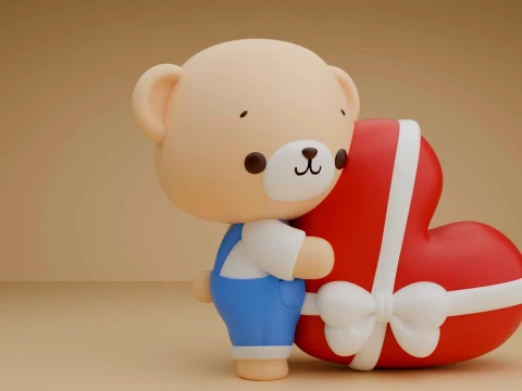 Valentine bear and heart Model Cetak 3D