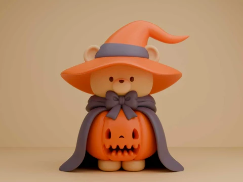 Hallowen bear wizard pumpkin 3D Print Model