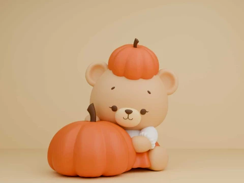 Hallowen bear and pumpkin 3D Print Model