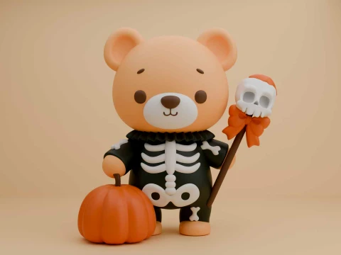 Hallowen bear wizard and pumpkin 3D Print Model