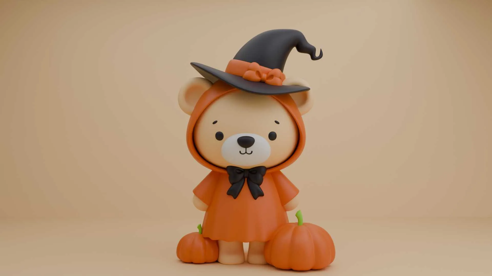 Hallowen bear wizard and pumpkin 3D Print Model .c4d .max .obj .3ds .fbx .stl .blend 