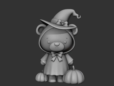 Hallowen bear wizard and pumpkin 3D Print Model