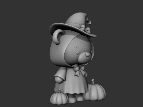 Hallowen bear wizard and pumpkin 3D Print Model