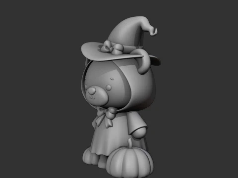 Hallowen bear wizard and pumpkin 3D Print Model