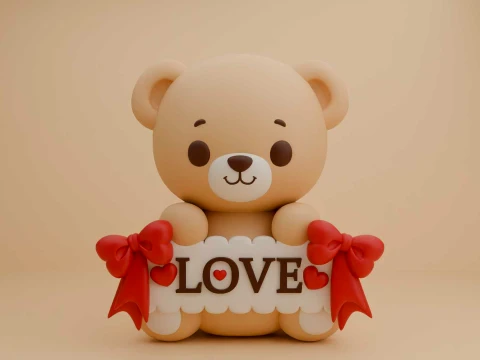 Valentine cute teddy bear 3D Print Model
