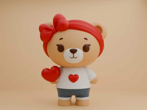 Valentine cute teddy bear Model Cetak 3D