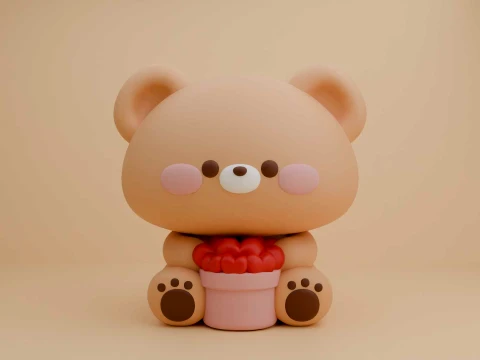 Valentine cute teddy bear Model Cetak 3D