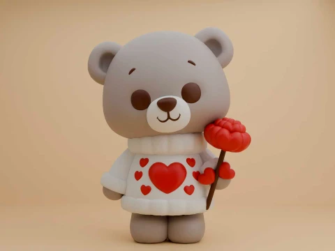 Valentine cute teddy bear 3D Print Model