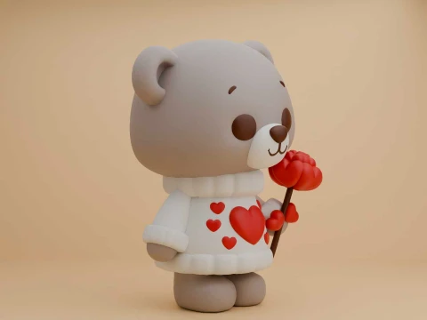 Valentine cute teddy bear 3D Print Model