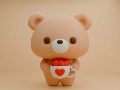 Valentine cute teddy bear and heart 3Dプリントモデル
