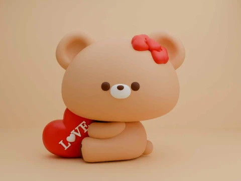 Valentine cute teddy bear and heart 3D Print Model