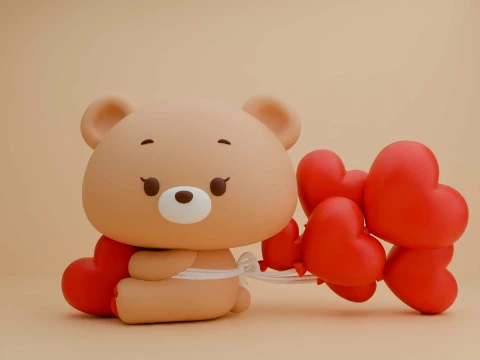 Valentine cute teddy bear and heart 3Dプリントモデル