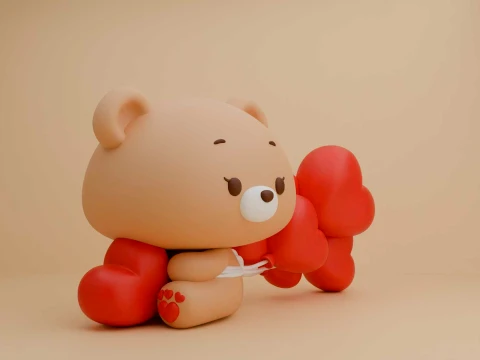 Valentine cute teddy bear and heart 3D Print Model