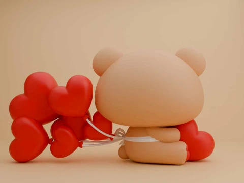 Valentine cute teddy bear and heart 3D Print Model
