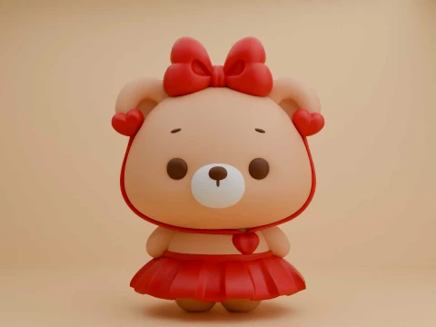 Valentine cute teddy bear girl 3Dプリントモデル