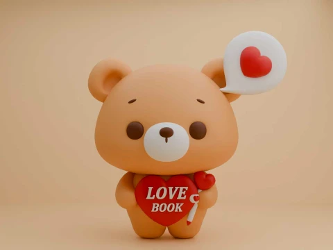 Valentine cute teddy bear and heart 3Dプリントモデル