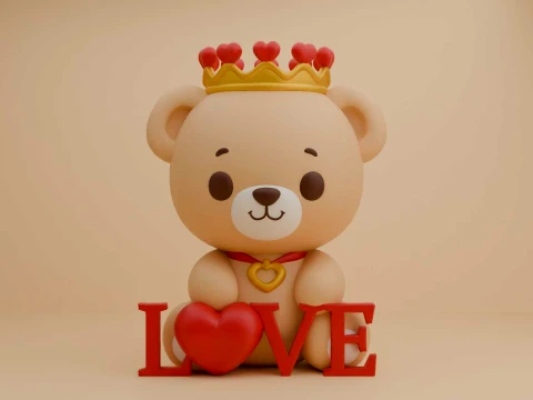 Valentine cute teddy bear and heart 3Dプリントモデル