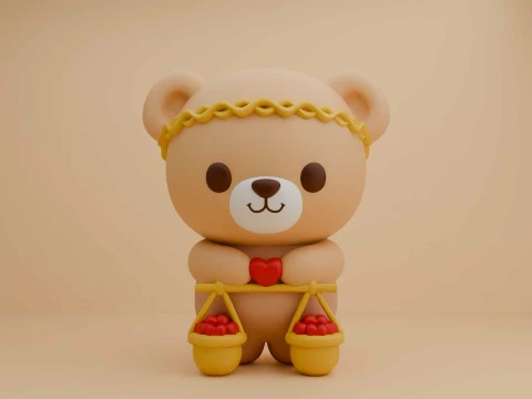 Valentine cute teddy bear and heart 3Dプリントモデル