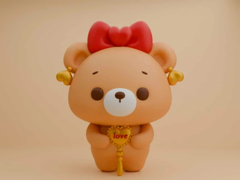 Valentine cute teddy bear and heart 3D printmodel