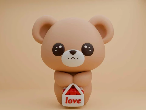Valentine cute teddy bear and heart 3Dプリントモデル
