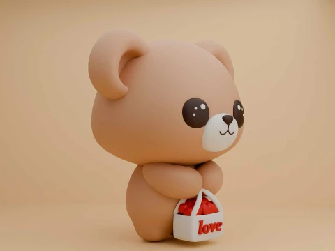 Valentine cute teddy bear and heart 3D Print Model