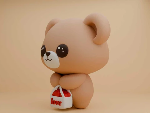 Valentine cute teddy bear and heart 3D Print Model