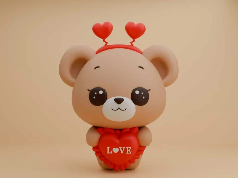 Valentine cute teddy bear and heart 3D Print Model
