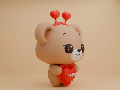 Valentine cute teddy bear and heart 3D Print Model