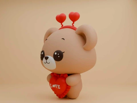 Valentine cute teddy bear and heart 3D Print Model